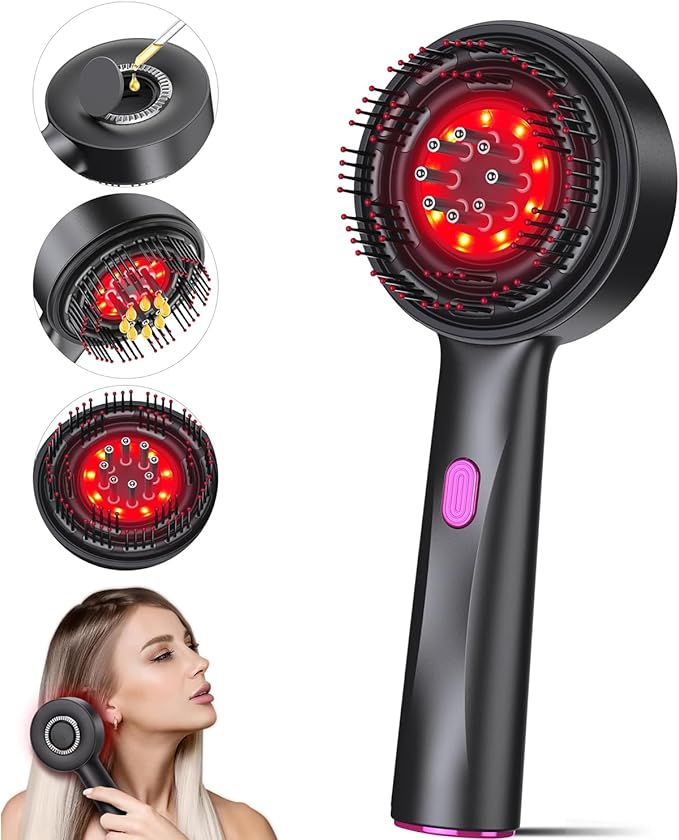 Scalp Massager Red Light,2-in 1 Hair Oil Applicator Massage Comb | Red Light Massage Scalp Brush | for Women Home Apartment Dorm Travel - مدلك فروة الرأس بالضوء الأحمر – مشط تدليك وتوزيع زيت الشعر 2 في 1
