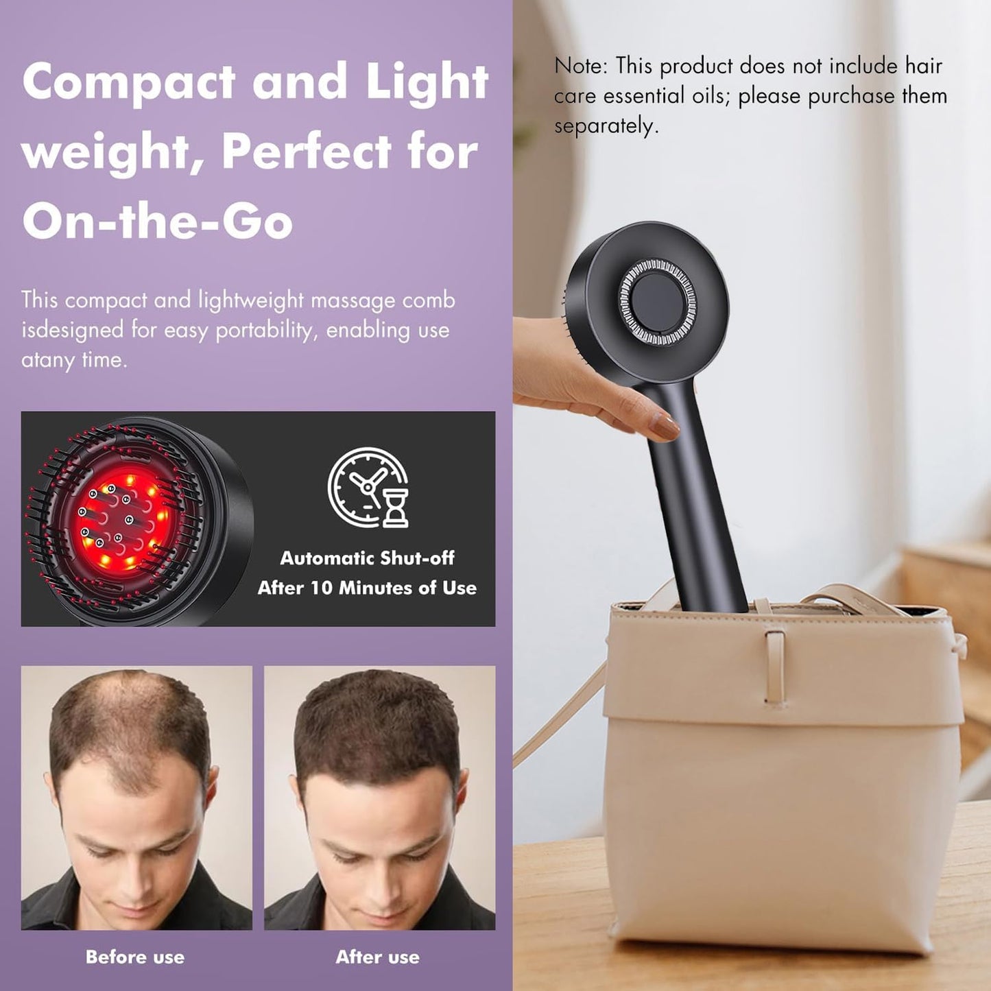 Scalp Massager Red Light,2-in 1 Hair Oil Applicator Massage Comb | Red Light Massage Scalp Brush | for Women Home Apartment Dorm Travel - مدلك فروة الرأس بالضوء الأحمر – مشط تدليك وتوزيع زيت الشعر 2 في 1