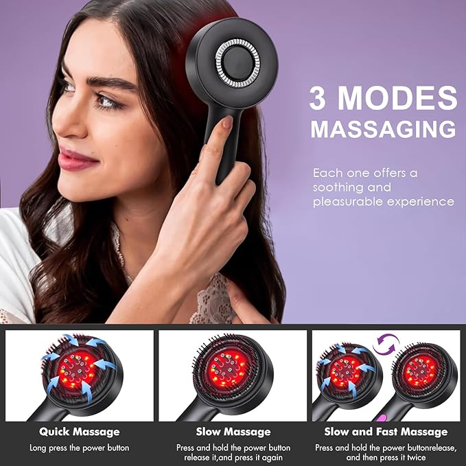 Scalp Massager Red Light,2-in 1 Hair Oil Applicator Massage Comb | Red Light Massage Scalp Brush | for Women Home Apartment Dorm Travel - مدلك فروة الرأس بالضوء الأحمر – مشط تدليك وتوزيع زيت الشعر 2 في 1