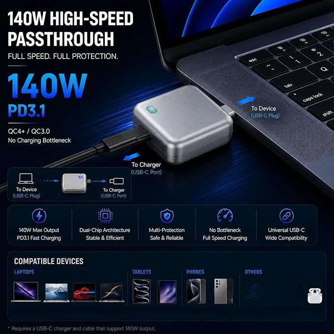 Auto Power-Off USB-C Charging Adapter – Full Charger Auto Cut-Off (1 PC) محول شحن USB-C بإيقاف تلقائي عند اكتمال الشحن (قطعة واحدة).