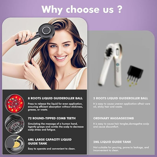 Scalp Massager Red Light,2-in 1 Hair Oil Applicator Massage Comb | Red Light Massage Scalp Brush | for Women Home Apartment Dorm Travel - مدلك فروة الرأس بالضوء الأحمر – مشط تدليك وتوزيع زيت الشعر 2 في 1
