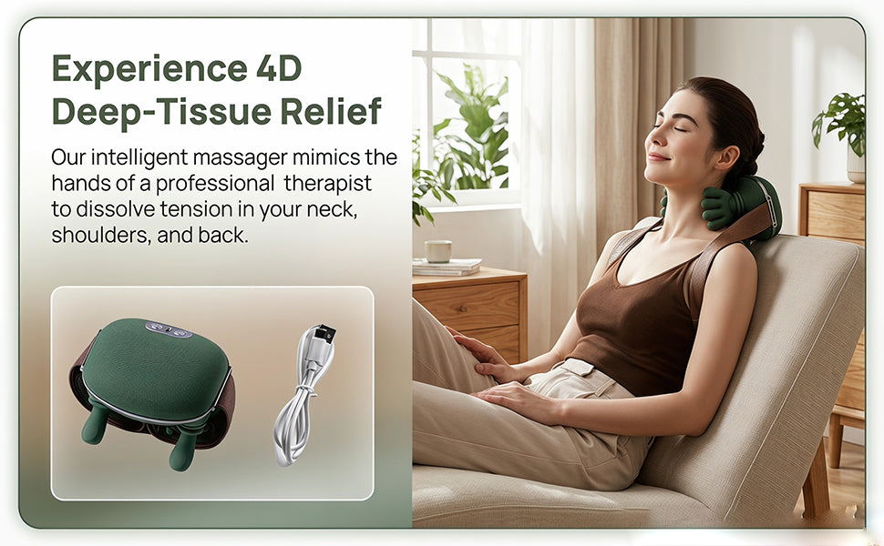 Neck Massager with Heat – 4D Kneading Shiatsu for Pain Relief  جهاز تدليك الرقبة بالحرارة – تدليك شياتسو رباعي الأبعاد (4D) لتخفيف الألم