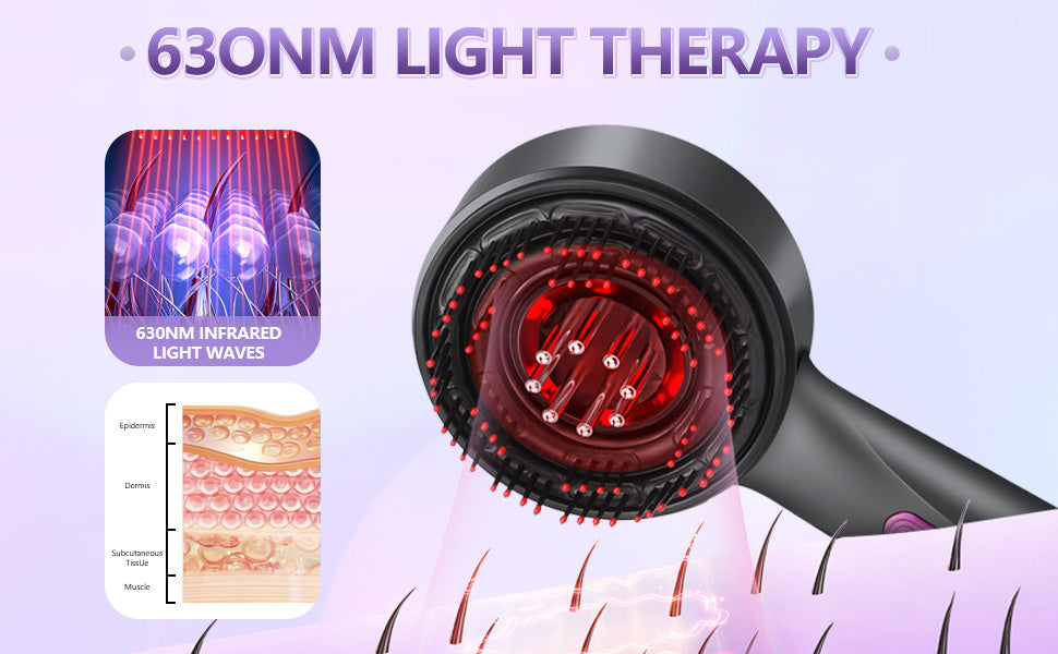 Scalp Massager Red Light,2-in 1 Hair Oil Applicator Massage Comb | Red Light Massage Scalp Brush | for Women Home Apartment Dorm Travel - مدلك فروة الرأس بالضوء الأحمر – مشط تدليك وتوزيع زيت الشعر 2 في 1