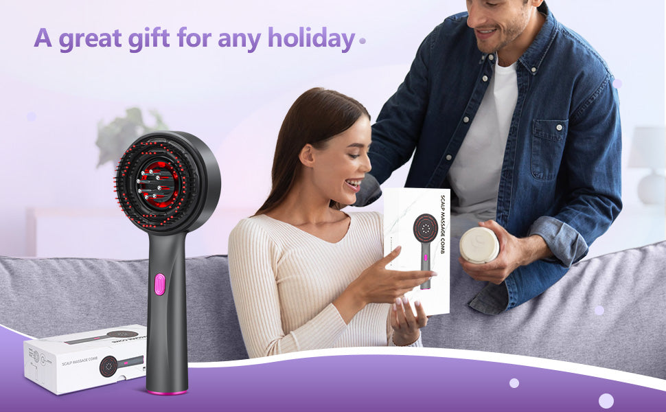 Scalp Massager Red Light,2-in 1 Hair Oil Applicator Massage Comb | Red Light Massage Scalp Brush | for Women Home Apartment Dorm Travel - مدلك فروة الرأس بالضوء الأحمر – مشط تدليك وتوزيع زيت الشعر 2 في 1